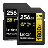 Lexar Professional SDXC Memory Card, 1800x 256GB, Class 10, UHS-II, U3, GOLD Series, 2/PK