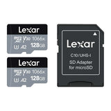 Lexar Professional MicroSDXC, 128GB, 1066x UHS-I, Class 10,  W/ Adapter, 2/PK