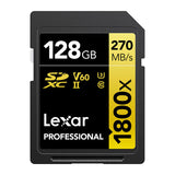 Lexar Professional SDXC Memory Card, 1800x 128GB, Class 10, UHS-II, U3, GOLD Series