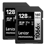 Lexar Professional SDXC Memory Card, 1066x 128GB, Class 10, UHS-I, U3, 2/PK