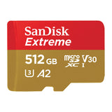 SanDisk Extreme, microSDXC, Memory Card, 512GB, UHS-I, 4K, Class 10, w/ Adapter, 190/130MBs, V30