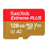 SanDisk Extreme Plus MicroSDXC, 128GB, 10/UHS-I, UHS-I, 4K, Class 10, 200/90MBs, V30